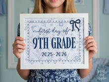 First Day Of 9th Grade Sign, Toile, PRINTABLE Ninth Grade Back To School Sign, Photo Prop, Instant Download, Whimsical Cute Class Of 2029