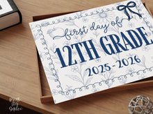 First Day Of 12th Grade Sign, Toile, PRINTABLE Back To School Sign, Photo Prop, Instant Download, Whimsical, Bow, Class Of 2026, Twelfth