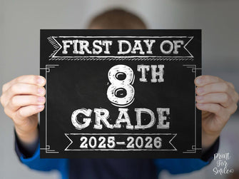 First Day Of 8th Grade Sign PRINTABLE, Eighth Grade Back To School Sign, Chalkboard 2025