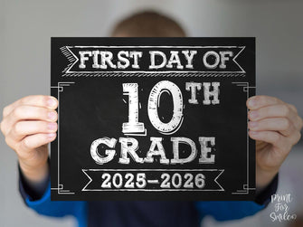 First Day Of 10th Grade Sign PRINTABLE, Tenth Grade School Sign, 1st Day Chalkboard, Class Of 2028