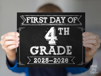 First Day Of 4th Grade Sign PRINTABLE, Fourth Grade Sign, School Sign, 1st Day Chalkboard 2025