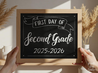 First Day Of Second Grade Sign PRINTABLE 2nd Grade Sign, Chalkboard School Sign, Photo Prop, Instant Download