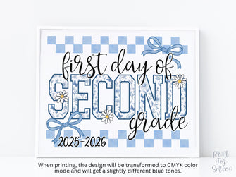 First Day Of 2nd Grade Sign Toile PRINTABLE, Second Grade Sign, Gingham School Sign, Photo Prop, Daisy Cute Elegant Coquette Whimsical