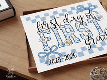 First Day Of 1st Grade Sign Toile PRINTABLE, First Grade Sign, Gingham School Sign, Photo Prop, Daisy Cute Elegant Coquette Whimsical