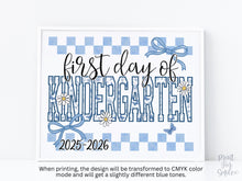 First Day Of Kindergarten Sign Toile PRINTABLE, Gingham School Sign, Photo Prop, Daisy Cute Elegant Coquette Whimsical