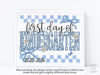 First Day Of Kindergarten Sign Toile PRINTABLE, Gingham School Sign, Photo Prop, Daisy Cute Elegant Coquette Whimsical