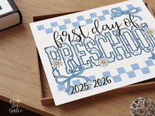 First Day Of Preschool Sign Toile PRINTABLE, Gingham School Sign, Photo Prop, Daisy Cute Elegant Coquette Whimsical