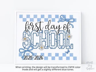 First Day Of School Sign Toile PRINTABLE, Gingham School Sign, Photo Prop, Daisy Cute Elegant Coquette Whimsical