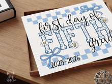 First Day Of 5th Grade Sign Toile PRINTABLE, Fifth Grade Sign, Gingham School Sign, Photo Prop, Daisy Cute Elegant Coquette Whimsical