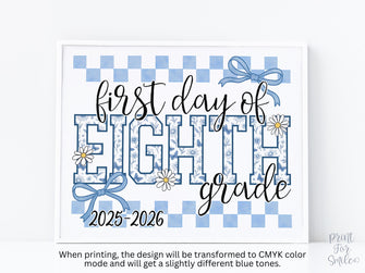 First Day Of 8th Grade Sign Toile PRINTABLE, Eighth Grade Sign, Gingham School Sign, Photo Prop, Daisy Cute Elegant Coquette Whimsical