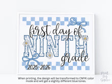 First Day Of 9th Grade Sign Toile PRINTABLE, Ninth Grade Sign, Gingham School Sign, Photo Prop, Daisy Cute Elegant Coquette Whimsical