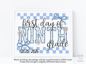 First Day Of 9th Grade Sign Toile PRINTABLE, Ninth Grade Sign, Gingham School Sign, Photo Prop, Daisy Cute Elegant Coquette Whimsical