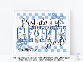 First Day Of 11th Grade Sign Toile PRINTABLE, Eleventh Grade Sign, Gingham School Sign, Photo Prop, Daisy Cute Elegant Coquette Whimsical
