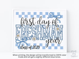 First Day Of Freshman Year Sign Toile PRINTABLE, 9th Grade Sign, Gingham School Sign, Photo Prop Daisy Cute Coquette Whimsical Class Of 2029