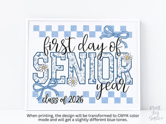 First Day Of Senior Year Sign Toile PRINTABLE, 12th Grade Sign Gingham School Sign Photo Prop Daisy Cute Coquette Whimsical Class Of 2026