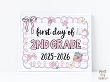 Cute First Day Of 2nd Grade Sign PRINTABLE Second Grade School Sign Photo Prop Instant Download Pastel Coquette Bow Girly Whimsical Modern