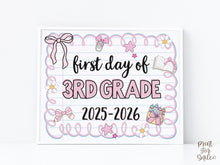 Cute First Day Of 3rd Grade Sign PRINTABLE Third Grade School Sign Photo Prop Instant Download Pastel Coquette Bow Girly Whimsical Modern