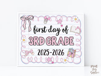 Cute First Day Of 3rd Grade Sign PRINTABLE Third Grade School Sign Photo Prop Instant Download Pastel Coquette Bow Girly Whimsical Modern