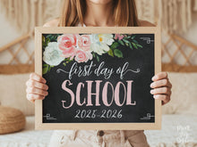 Floral First Day Of School Sign Girl PRINTABLE Chalkboard Back To School Sign Photo Prop