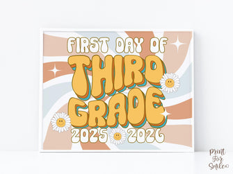 Retro First Day Of Third Grade Sign, Groovy PRINTABLE 3rd Grade Back To School Sign, First Day Of School Sign