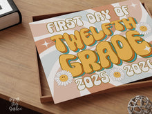 Retro First Day Of 12th Grade Sign PRINTABLE Groovy Twelfth Grade Back To School Sign, First Day Of School Sign
