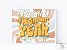 Retro First Day Of Freshman Year Sign PRINTABLE Groovy Back To School Sign, First Day Of School Sign