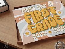 Retro First Day Of First Grade Sign, Groovy PRINTABLE 1st Grade Back To School Sign, First Day Of School Sign