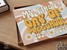 Retro First Day Of Preschool Sign Groovy, PRINTABLE Back To School Sign, First Day Of School Sign