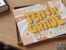 Retro First Day Of 10th Grade Sign PRINTABLE Groovy Tenth Grade Back To School Sign, First Day Of School Sign
