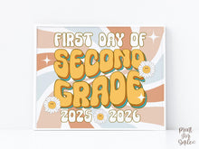 Retro First Day Of Second Grade Sign PRINTABLE Groovy 2nd Grade Back To School Sign, First Day Of School Sign
