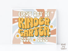 Retro First Day Of Kindergarten Sign Groovy PRINTABLE Back To School Sign, First Day Of School Sign