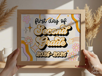 PRINTABLE First Day Of Second Grade Sign Retro 2nd Grade Back To School Sign, 1st Day Photo Prop