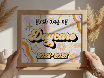 PRINTABLE First Day Of Daycare Sign Retro School Sign, Back To School Sign, 1st Day Photo Prop