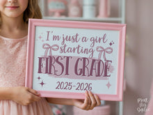 Girl First Day Of First Grade Sign PRINTABLE, 1st Grade Back To School Sign, Cute Coquette Bow Pink Y2K Photo Prop, Balletcore Aesthetic
