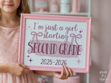 Girl First Day Of Second Grade Sign PRINTABLE, 2nd Grade Back To School Sign, Cute Coquette Bow Pink Y2K Photo Prop, Balletcore Aesthetic