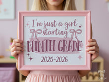 Girl First Day Of 9th Grade Sign PRINTABLE, Ninth Grade Back To School Sign, Cute Coquette Bow Pink Y2K Photo Prop, Balletcore Aesthetic