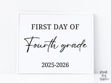 Modern First Day Of Fourth Grade Sign PRINTABLE 4th Grade Minimalist Back To School Sign, Photo Prop Simple Script, Bold Clean Classic