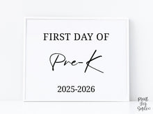 Modern First Day Of Pre-K Sign PRINTABLE Minimalist Back To School Sign, Photo Prop Simple Script, Bold Clean Classic