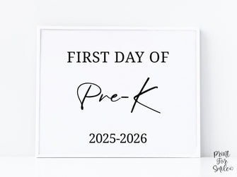 Modern First Day Of Pre-K Sign PRINTABLE Minimalist Back To School Sign, Photo Prop Simple Script, Bold Clean Classic