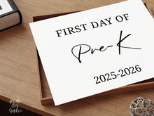 Modern First Day Of Pre-K Sign PRINTABLE Minimalist Back To School Sign, Photo Prop Simple Script, Bold Clean Classic