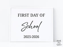 Modern First Day Of School Sign PRINTABLE Minimalist Back To School Sign, Photo Prop Simple Script, Bold Clean Classic