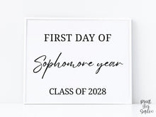 Modern First Day Of Sophomore Year Sign PRINTABLE 10th Grade Minimalist Back To School Sign, Photo Prop Simple Script, Class Of 2028