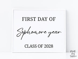 Modern First Day Of Sophomore Year Sign PRINTABLE 10th Grade Minimalist Back To School Sign, Photo Prop Simple Script, Class Of 2028