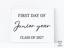 Modern First Day Of Junior Year Sign PRINTABLE 11th Grade Minimalist Back To School Sign, Photo Prop Simple Script, Class Of 2027