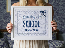 First Day Of School Sign, Toile, PRINTABLE Back To School Sign, Photo Prop, Instant Download, Cute Bow, Whimsical, Elegant Sign