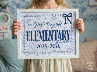 First Day Of Elementary School Sign, Toile, PRINTABLE Back To School Sign, Photo Prop, Instant Download, Cute Bow, Whimsical, Elegant Sign