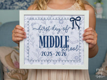 First Day Of Middle School Sign, Toile, PRINTABLE Back To School Sign, Photo Prop, Instant Download, Cute Bow, Whimsical, Elegant Sign