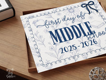 First Day Of Middle School Sign, Toile, PRINTABLE Back To School Sign, Photo Prop, Instant Download, Cute Bow, Whimsical, Elegant Sign