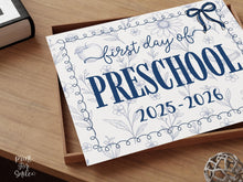 First Day Of Preschool Sign, Toile, PRINTABLE Back To School Sign, Photo Prop, Instant Download, Cute Bow, Whimsical, Elegant Sign