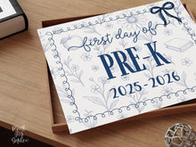 First Day Of Pre-K Sign, Toile, PRINTABLE Back To School Sign, Photo Prop, Instant Download, Cute Bow, Whimsical, Elegant Sign, PreK Sign